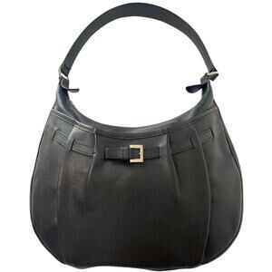 Longchamp Vintage Shoulder Bag France Black Dark Blue Silver Belted Buckle Y2K